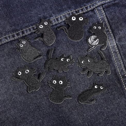 Black Cat Embroidered Patches for Clothing Naughty Cat Sewing Repair Patches Embroidery Appliques for Teen/Kids,18 Pcs Iron on Patches for Backpacks Jeans Hats Jackets in Kuwait