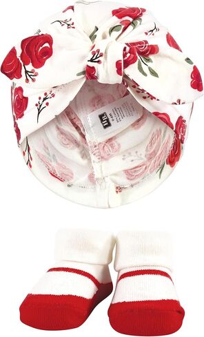 Hudson Baby Girls Turban and Socks Set, Red Rose Leopard, One Size in Saudi Arabia