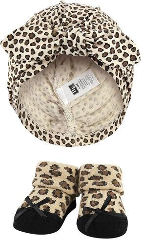 Hudson Baby Girls Turban and Socks Set, Red Rose Leopard, One Size in Saudi Arabia