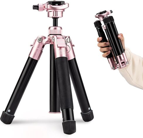 حامل ثلاثي صغير من Fotopro، حامل ثلاثي صغير الحجم وخفيف الوزن مقاس 60 بوصة مع حامل هاتف برأس كروي 360 درجة وعصا سيلفي قابلة للفصل، حامل ثلاثي للهاتف بكاميرا بحد أقصى يصل إلى 8.8 رطل، مجاني-1 وردي in Kuwait