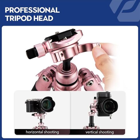 حامل ثلاثي صغير من Fotopro، حامل ثلاثي صغير الحجم وخفيف الوزن مقاس 60 بوصة مع حامل هاتف برأس كروي 360 درجة وعصا سيلفي قابلة للفصل، حامل ثلاثي للهاتف بكاميرا بحد أقصى يصل إلى 8.8 رطل، مجاني-1 وردي in Kuwait