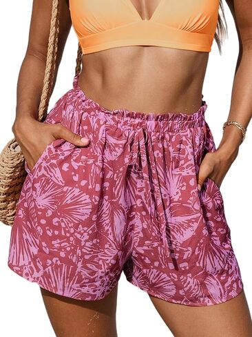 CUPSHE Women's Bathing Suit Cover Up Shorts High Waist Swimsuit Bottom with Pocket Floral Beachwear Drawstring Pants in Saudi Arabia