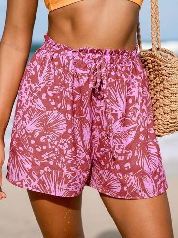 CUPSHE Women's Bathing Suit Cover Up Shorts High Waist Swimsuit Bottom with Pocket Floral Beachwear Drawstring Pants in Saudi Arabia