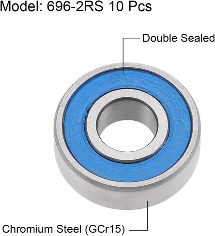 uxcell 696-2RS Deep Groove Ball Bearings 6mm x 15mm x 5mm Double Sealed Chrome Steel Blue Cover P6(ABEC3) 10pcs in Saudi Arabia
