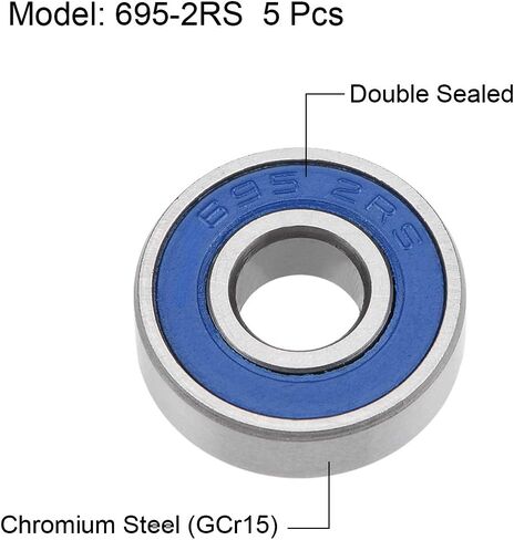 uxcell 696-2RS Deep Groove Ball Bearings 6mm x 15mm x 5mm Double Sealed Chrome Steel Blue Cover P6(ABEC3) 10pcs in Saudi Arabia
