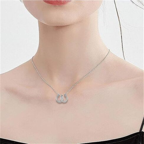 Horseshoe Necklace for Women Girls Western Double U Horseshoe Necklace Dainty Cubic Zirconia Horseshoe Heart Necklace Lucky Necklace Charm Horse Jewelry Gifts in Saudi Arabia