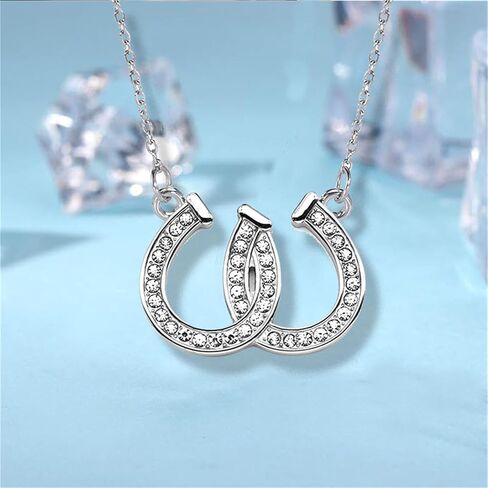 Horseshoe Necklace for Women Girls Western Double U Horseshoe Necklace Dainty Cubic Zirconia Horseshoe Heart Necklace Lucky Necklace Charm Horse Jewelry Gifts in Saudi Arabia