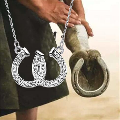 Horseshoe Necklace for Women Girls Western Double U Horseshoe Necklace Dainty Cubic Zirconia Horseshoe Heart Necklace Lucky Necklace Charm Horse Jewelry Gifts in Saudi Arabia
