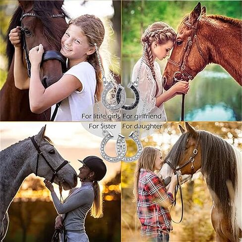 Horseshoe Necklace for Women Girls Western Double U Horseshoe Necklace Dainty Cubic Zirconia Horseshoe Heart Necklace Lucky Necklace Charm Horse Jewelry Gifts in Saudi Arabia