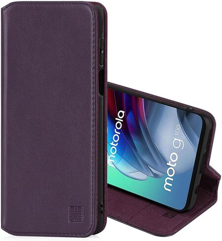 Classic Series 2.0 - Real Leather Book Wallet Case Cover for Motorola Moto G100, Real Leather Design with Card Slot, Magnetic Closure and Built in Stand - Black in Saudi Arabia