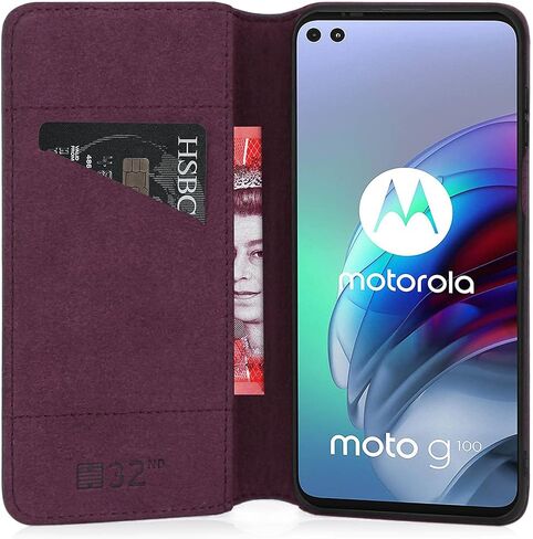 Classic Series 2.0 - Real Leather Book Wallet Case Cover for Motorola Moto G100, Real Leather Design with Card Slot, Magnetic Closure and Built in Stand - Black in Saudi Arabia