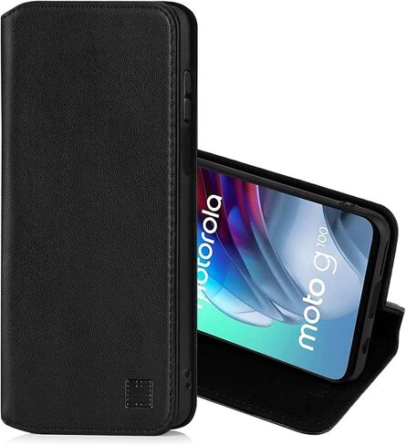 Classic Series 2.0 - Real Leather Book Wallet Case Cover for Motorola Moto G100, Real Leather Design with Card Slot, Magnetic Closure and Built in Stand - Black in Saudi Arabia
