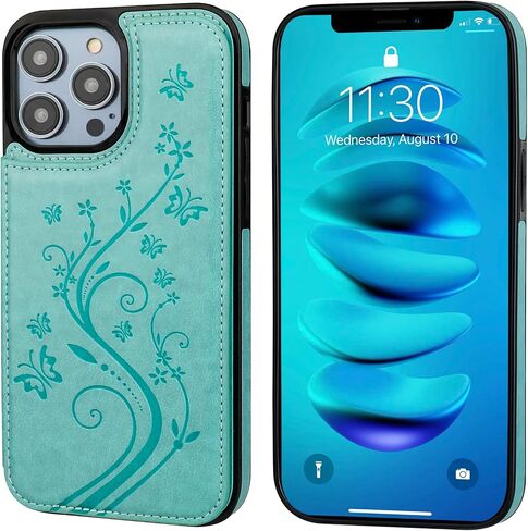 Vaburs Compatible with iPhone 14 Pro Max Case Wallet with Card Holder,Embossed Butterfly Pattern PU Leather Double Buttons Flip Protective Shockproof Cover for Magnetic Car Mount 6.7 Inch (Rose Gold) in Saudi Arabia
