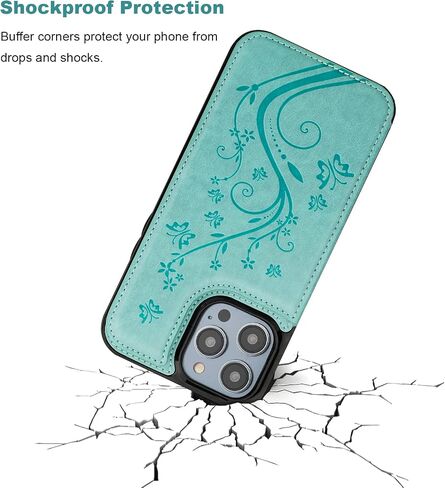 Vaburs Compatible with iPhone 14 Pro Max Case Wallet with Card Holder,Embossed Butterfly Pattern PU Leather Double Buttons Flip Protective Shockproof Cover for Magnetic Car Mount 6.7 Inch (Rose Gold) in Saudi Arabia