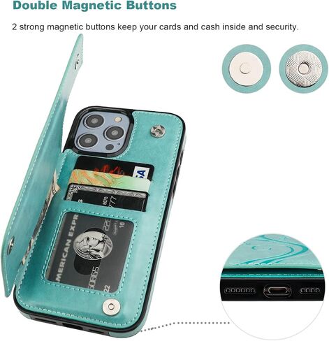 Vaburs Compatible with iPhone 14 Pro Max Case Wallet with Card Holder,Embossed Butterfly Pattern PU Leather Double Buttons Flip Protective Shockproof Cover for Magnetic Car Mount 6.7 Inch (Rose Gold) in Saudi Arabia