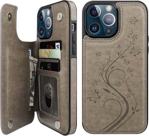 Vaburs Compatible with iPhone 14 Pro Max Case Wallet with Card Holder,Embossed Butterfly Pattern PU Leather Double Buttons Flip Protective Shockproof Cover for Magnetic Car Mount 6.7 Inch (Rose Gold) in Saudi Arabia