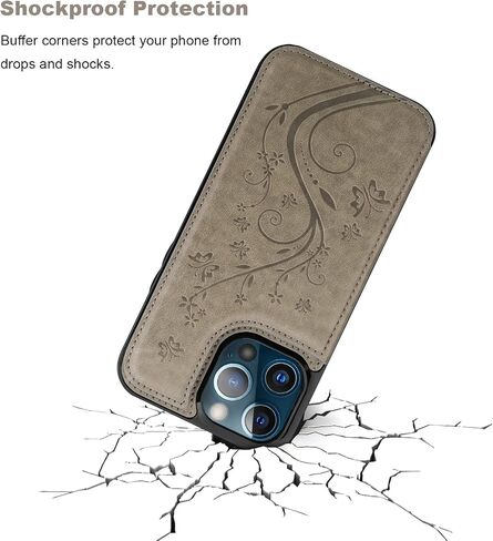Vaburs Compatible with iPhone 14 Pro Max Case Wallet with Card Holder,Embossed Butterfly Pattern PU Leather Double Buttons Flip Protective Shockproof Cover for Magnetic Car Mount 6.7 Inch (Rose Gold) in Saudi Arabia