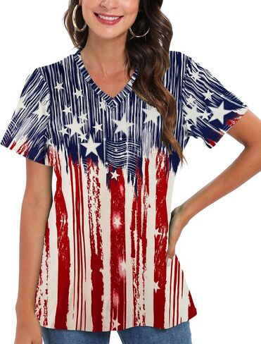 CM-Kid 4th of July Patriotic Shirt for Women American Flag Clothing Summer V Neck Short Sleeve USA Outfit Tee Top in Saudi Arabia