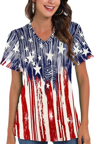 CM-Kid 4th of July Patriotic Shirt for Women American Flag Clothing Summer V Neck Short Sleeve USA Outfit Tee Top in Saudi Arabia