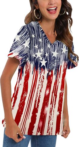 CM-Kid 4th of July Patriotic Shirt for Women American Flag Clothing Summer V Neck Short Sleeve USA Outfit Tee Top in Saudi Arabia
