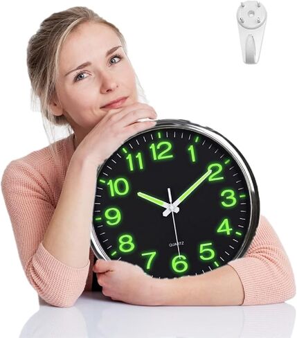 12 Inch Luminous Wall Clock Glow Silent Non Ticking (Hands + Numbers Illuminate),to Read Home/Office/School (Black) (Red) in Saudi Arabia