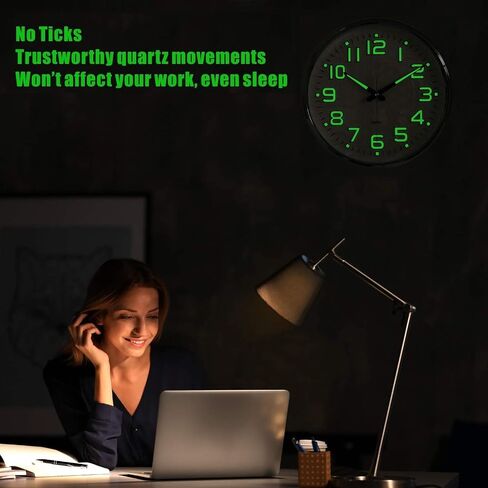 12 Inch Luminous Wall Clock Glow Silent Non Ticking (Hands + Numbers Illuminate),to Read Home/Office/School (Black) (Red) in Saudi Arabia