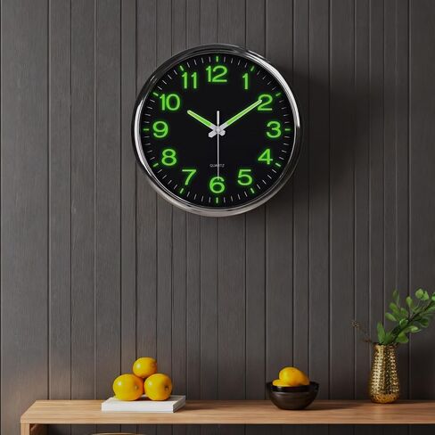 12 Inch Luminous Wall Clock Glow Silent Non Ticking (Hands + Numbers Illuminate),to Read Home/Office/School (Black) (Red) in Saudi Arabia