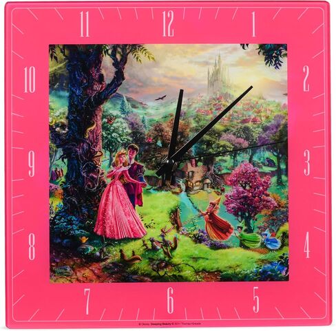 Mark Feldstein & Associates Sleeping Beauty Disney Kinkade Floral Pink 11 inch Glass Square Wall Clock in Saudi Arabia