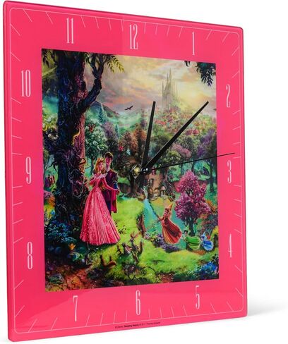 Mark Feldstein & Associates Sleeping Beauty Disney Kinkade Floral Pink 11 inch Glass Square Wall Clock in Saudi Arabia