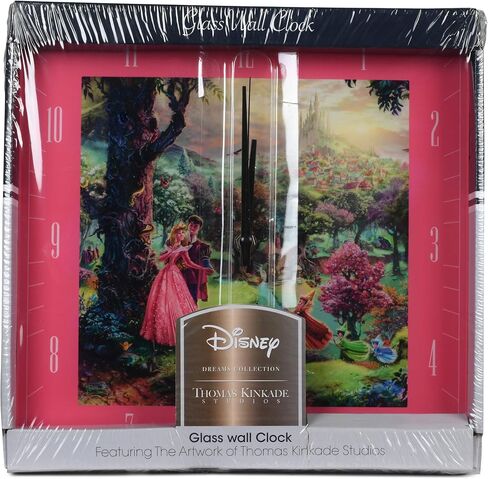 Mark Feldstein & Associates Sleeping Beauty Disney Kinkade Floral Pink 11 inch Glass Square Wall Clock in Saudi Arabia