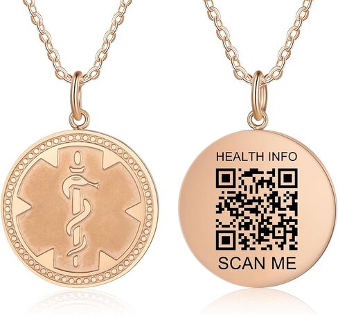 Medical Alert Necklace for Women - Stainless Steel Medical Necklace Engraved QR Code Medical ID Necklace - More Space Custom Online Emergency Medical Info in Saudi Arabia