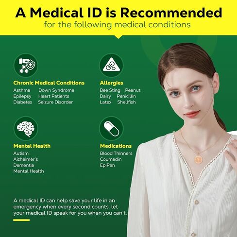 Medical Alert Necklace for Women - Stainless Steel Medical Necklace Engraved QR Code Medical ID Necklace - More Space Custom Online Emergency Medical Info in Saudi Arabia