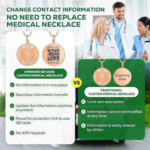 Medical Alert Necklace for Women - Stainless Steel Medical Necklace Engraved QR Code Medical ID Necklace - More Space Custom Online Emergency Medical Info in Saudi Arabia