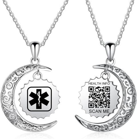 Medical Alert Necklace for Women - Stainless Steel Medical Necklace Engraved QR Code Medical ID Necklace - More Space Custom Online Emergency Medical Info in Saudi Arabia