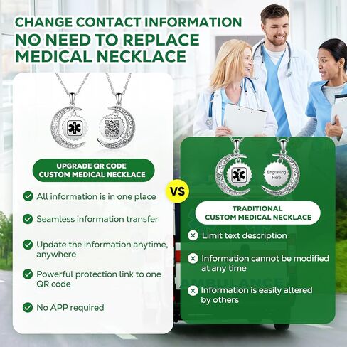 Medical Alert Necklace for Women - Stainless Steel Medical Necklace Engraved QR Code Medical ID Necklace - More Space Custom Online Emergency Medical Info in Saudi Arabia
