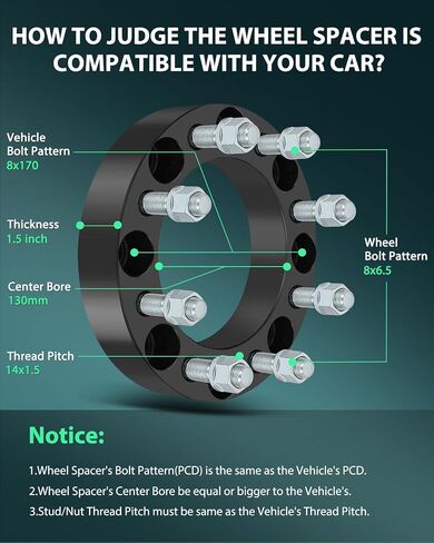 SCITOO 4Pcs 8x170 to 8x6.5 Wheel Adapters 1.5 inch Bore 130mm Studs 14x1.5 8 Lug Wheel Spacers No Hubcentric Fit for Ford for F-350 Super Duty 2003-2022,for Ford for F-250 Super Duty 2003-2022 in Saudi Arabia