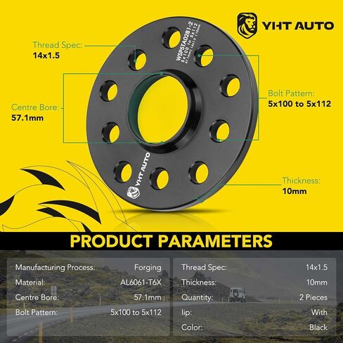 YHTAUTO 5x100 to 5x112mm Hub Centric Wheel Adapters 10 mm Compatible with Audi, Volkswagen Models, A4, TT, Jetta, Passat, Golf Tire Spacers w/ M14x1.5 Studs, 57.1mm Hub Bore 5 Lug 2PCS in Saudi Arabia