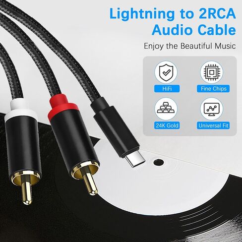 USB C to RCA Cable Audio Aux Adapter, Stereo Y Splitter Adapter for Select iPhone, iPad and iPod Models for Power Amplifier, Car, Home Theater, Speaker and More 6FT in Kuwait