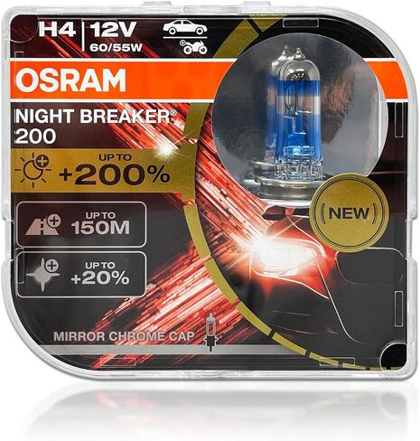 9003 H4 HB2 Night Breaker 200 لمبة هالوجين بديلة لأوسرام 64193NB200-HCB 12V 60/55W P43t / Duo Pack in Kuwait