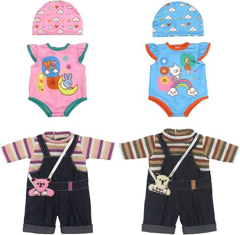 ملابس دمى أطفال من AISITE للدمى مقاس 16 بوصة - 4 مجموعات من ملابس الدمى الحية، ملابس فضفاضة لدمية الأطفال حديثي الولادة مقاس 14-16 بوصة من الأولاد والبنات in Kuwait