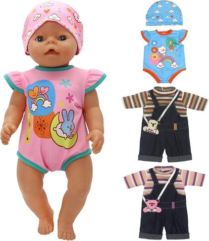 ملابس دمى أطفال من AISITE للدمى مقاس 16 بوصة - 4 مجموعات من ملابس الدمى الحية، ملابس فضفاضة لدمية الأطفال حديثي الولادة مقاس 14-16 بوصة من الأولاد والبنات in Kuwait