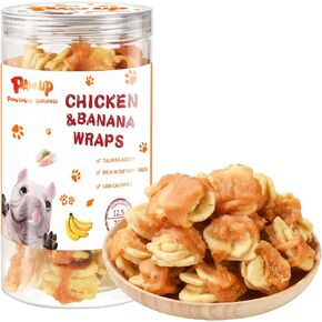 Dog Treats Chicken Wrapped Banana Slice, Rawhide and Gluten Free, w/Taurine Low Fat Healthy Chewy Training Treats, for Small Medium Large Dogs, 12.5 oz