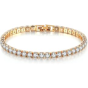 4mm Cubic Zirconia Tennis Bracelet Stainless Steel Silver Chain for women girls, 18K Gold/Silver Plated Classic Tennis Bracelet 7 inches
