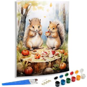 SKRYUIE Paint by Numbers Kit for Adults Beginner Squirrel, Acrylic Forest Oil Painting by Numbers Kits with PaintBrushes Paintwork Art Crafts Canvas for Home Decor 16x20 inch