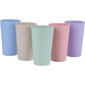LuckyZone Wheat Straw Unbreakable Cup | 16 oz Reusable Water Drinking Glasses Sets of 5 | Lightweight Tumbler for Kitchen Outdoor | Dishwasher Safe, BPA Free and Eco friendly (16 oz, 5 Color_A)
