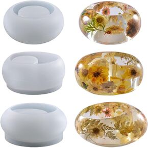 Woohome 3 PCS Tealight Candle Holder Resin Molds, Resin Epoxy Molds Silicone Candlestick Epoxy Casting Silicone Molds for DIY Jewelry Box, Candy Box Home Table Decoration (Style 1)
