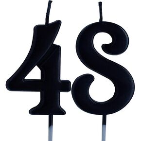 Black 48th Birthday Candle, Number 48 Years Old Candles Cake Topper, Woman Or Man Party Decorations, Supplies