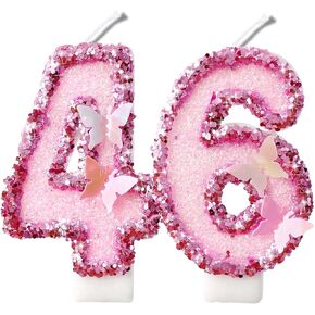 2.8" Pink Butterfly Glitter Number Candles-Many Colors 46th 64th Birthday Gifts Birthday Decorations Birthday Candles Numbers Happy Birthday Candles for Cake 2 Candle for Women for Men (Pink)