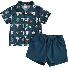 Toddler Baby Boy Clothes Short Sleeve T-Shirt Tops Shorts Set Baby Cowboy Outfits 2Pcs