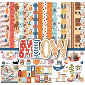 Inkdotpot Cat Theme Collection Double,Sided Scrapbook Paper Kit Cardstock 12"x12" Card Making Paper Pack of with Sticker Sheet - 16 Pages - Multicolor